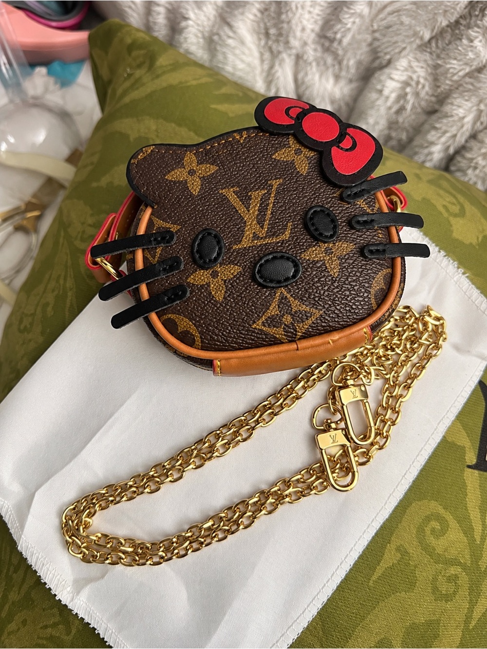Louis Vuitton Monogram Hello Kitty Key & Card Holder in Brown with Red Accent